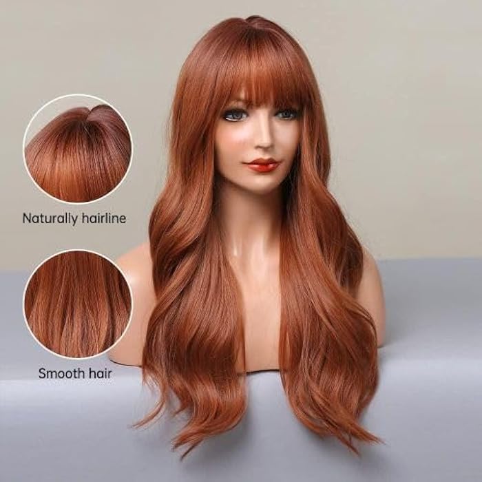 DILLARDS Orange Long Wavy Synthetic Hair Wig Heat Fiber Hair - Image 3